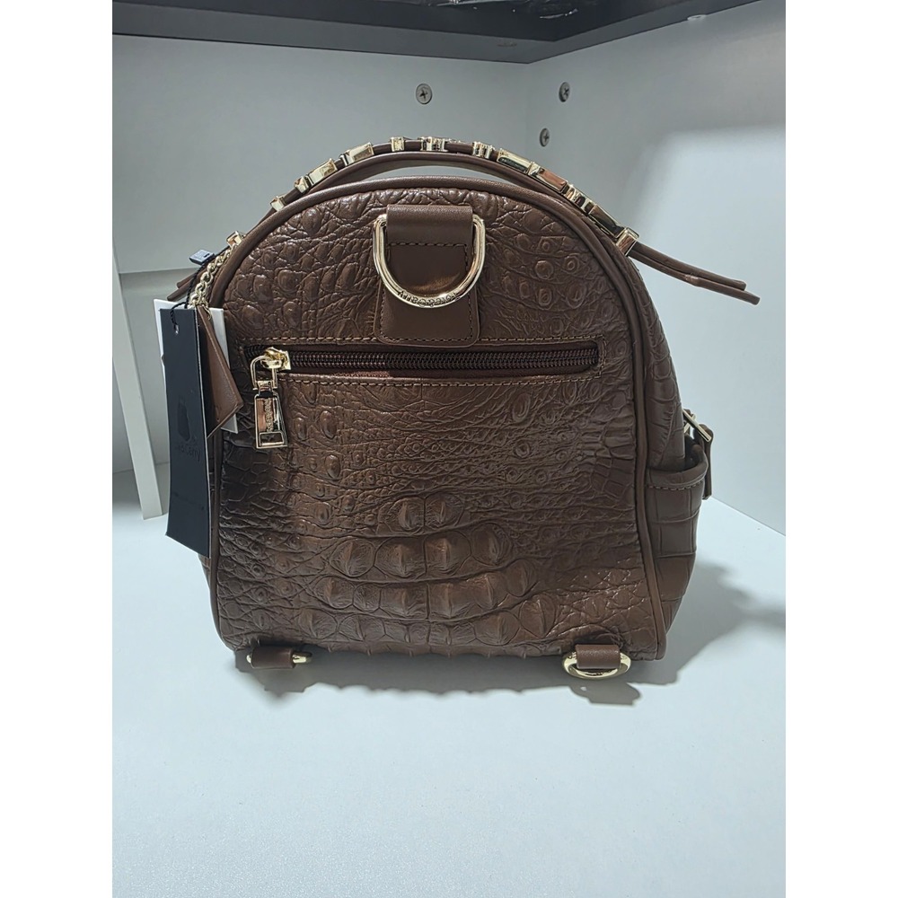 Tote & Carry Caramel Brown Croc Embossed Mini Backpack Purse Gold‎ Hardware NWT - Picture 3 of 14
